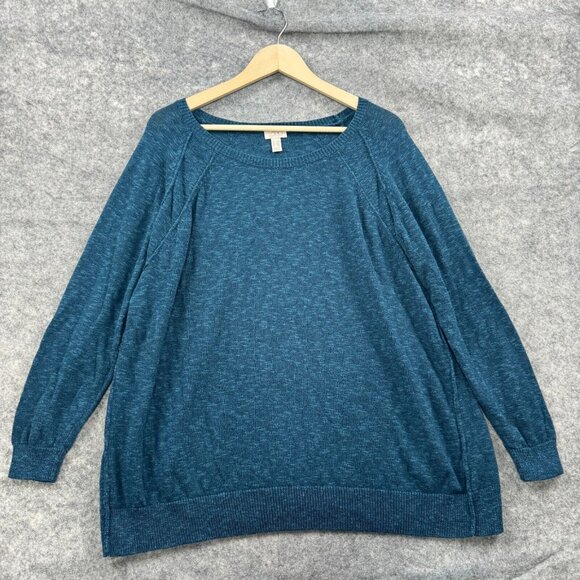 LOGO by Lori Goldstein Sweaters - LOGO Lori Goldstein Sweater Womens Plus 1X Blue Pullover Heathered Cotton Blend